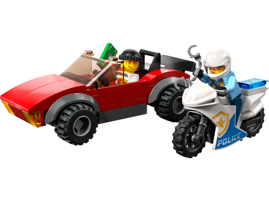 Poza cu LEGO® City - Politist pe motocicleta in urmarirea unei masini 60392, 59 piese 