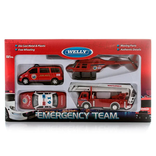 Poza cu Set Masinute Welly 1:64 Emergency Team- Pompieri 4 BUC, W98160-4GF- POM